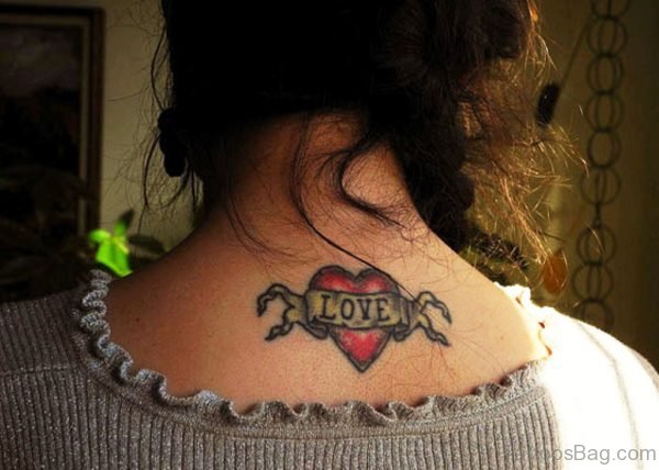 Heart With Love Neck Tattoo