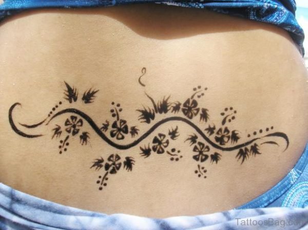 Henna Flowers Tattoo On Lower Back