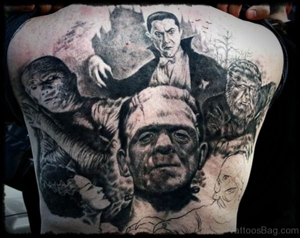 Horror Ghost Tattoo On Back