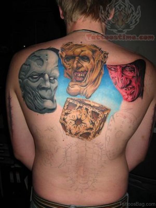 Horror Tattoo On Upper Back