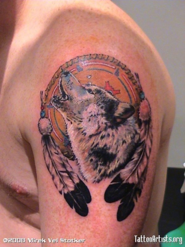 Howling Wolf Dream Catcher Tattoo