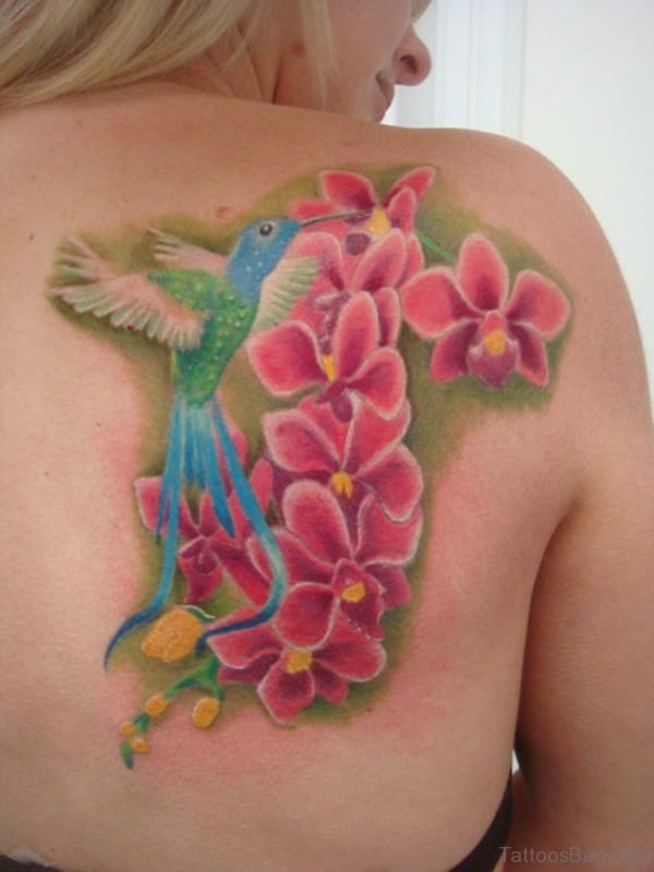 Hummingbird And Pink Flower Tattoo