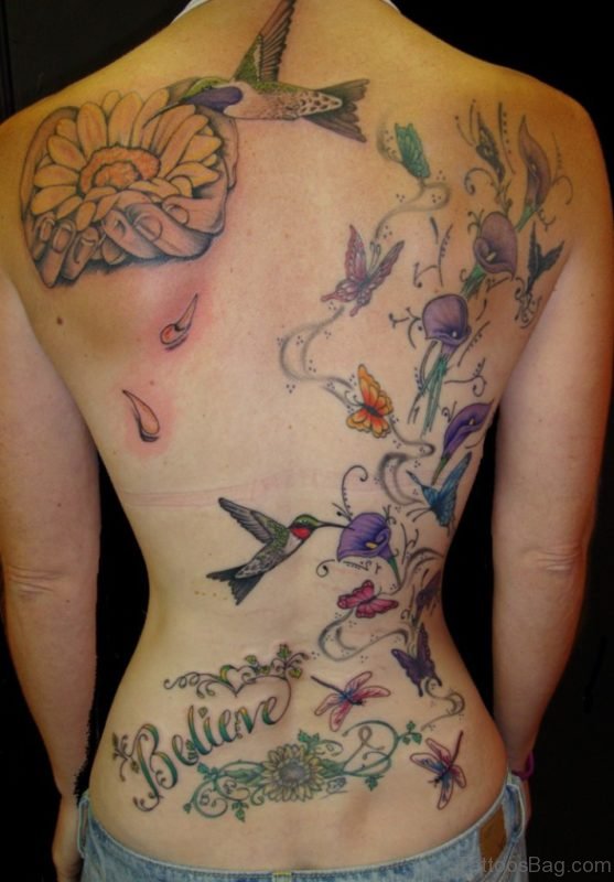 Hummingbird Tattoo On Full Back