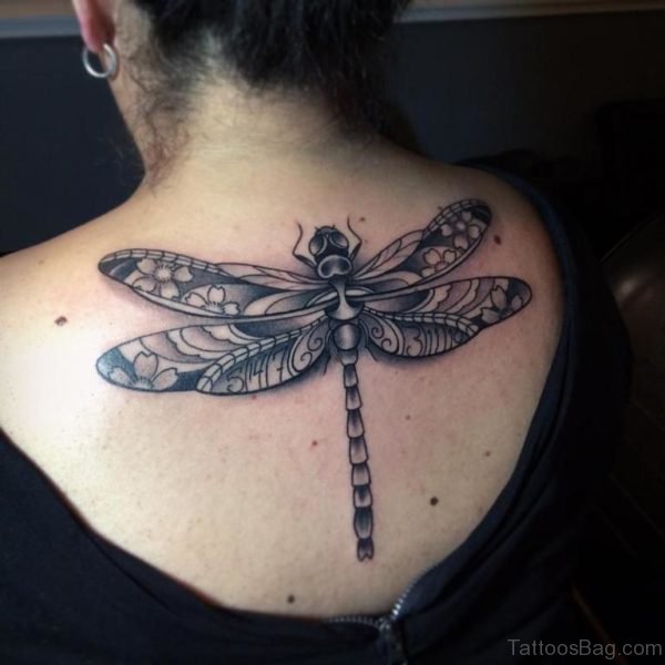 Impressive Dragonfly Tattoo On Back