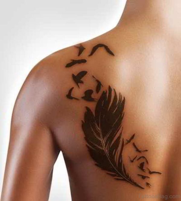 Impressive Feather Tattoo On Back