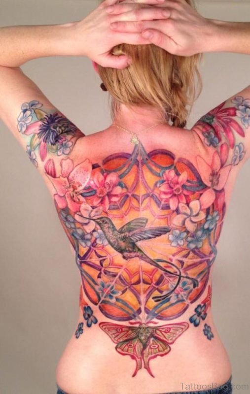 Impressive Hummingbird Tattoo On Back
