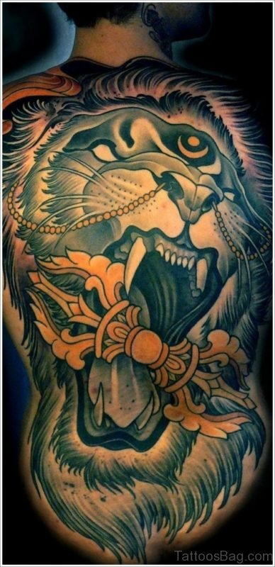 Impressive Lion Tattoo On Full Back