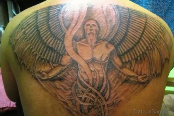 Impressive Memorial Angel Tattoo On Back