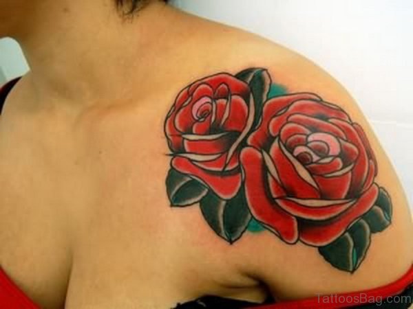 Impressive Red Rose Flower Tattoo