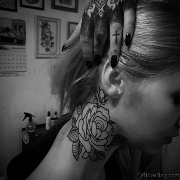 Impressive Simple Rose Neck Tattoo
