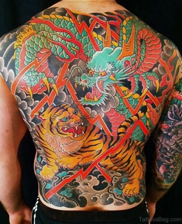Impressive Tiger Tattoo On Full Back