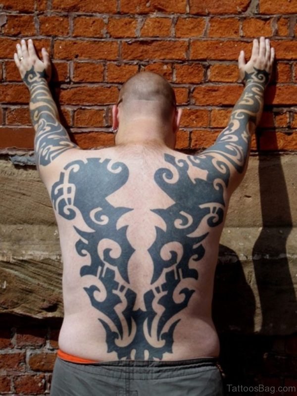 Impressive Tribal Tattoo On Full Back