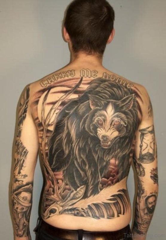 Impressive Wolf Tattoo On Back