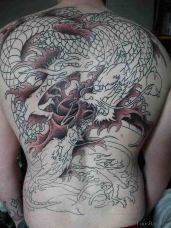 Japanese  Dragon Tattoo On Full Back