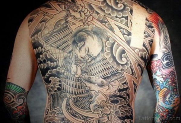 Japanese Samurai Tattoo Design On Full Back
