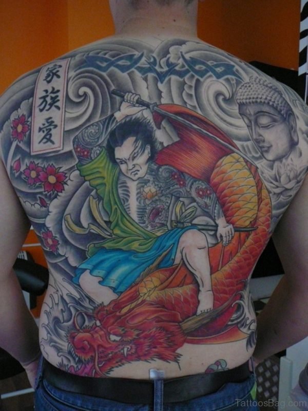 Japanese Samurai Tattoo On Full Back