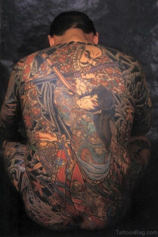 Japanese Warrior Tattoo On Full Back