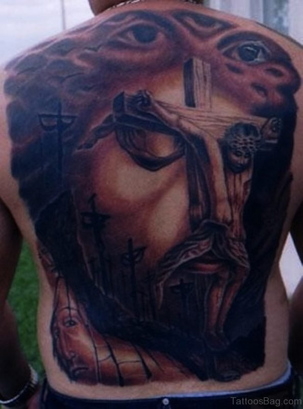 Jesus Face Tattoo On Back