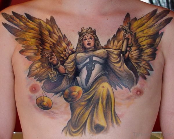 Justice Angel Tattoo On Chest
