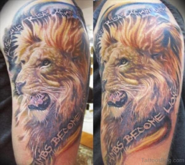 King Lion Tattoo On Left Shoulder