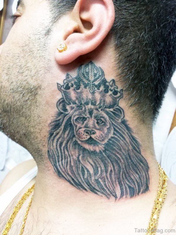 King Lion Tattoo On Neck