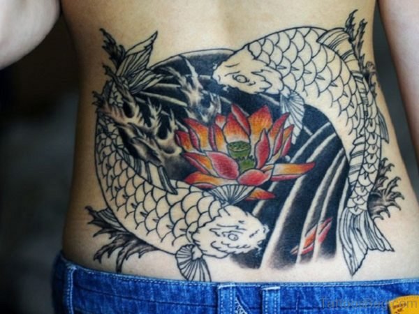 Koi Fish Tattoo On Lower Back