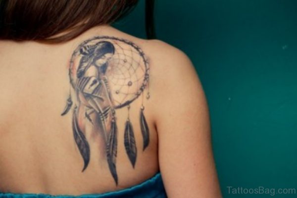 Lady Dream Catcher Shoulder Tattoo