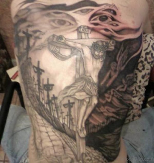 Large Jesus Tattoo On Back