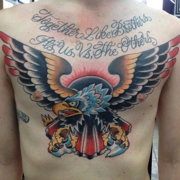 Lettering And Traditional Eagle Tattoo
