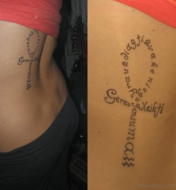 Lettering Ankh Tattoo On Back