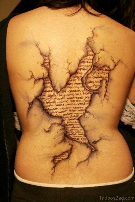 Lettering Map Tattoo On Topless Back