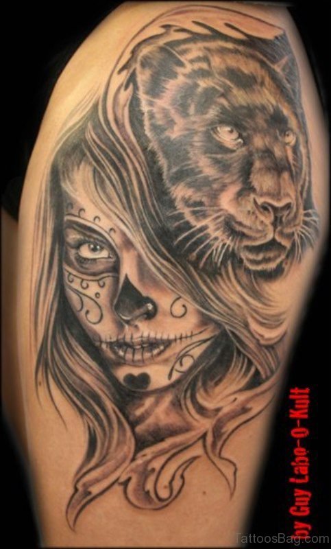 Lion And Mexican Skull Tattoo