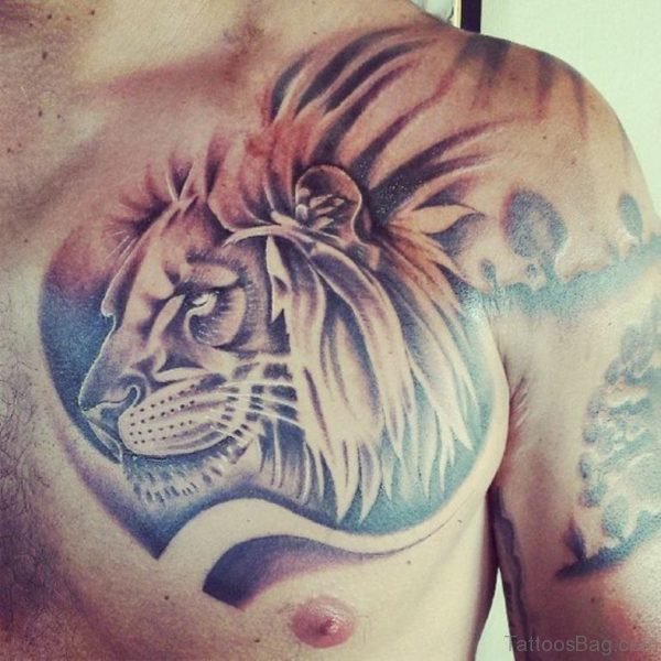 Lion Face Tattoo On Chest