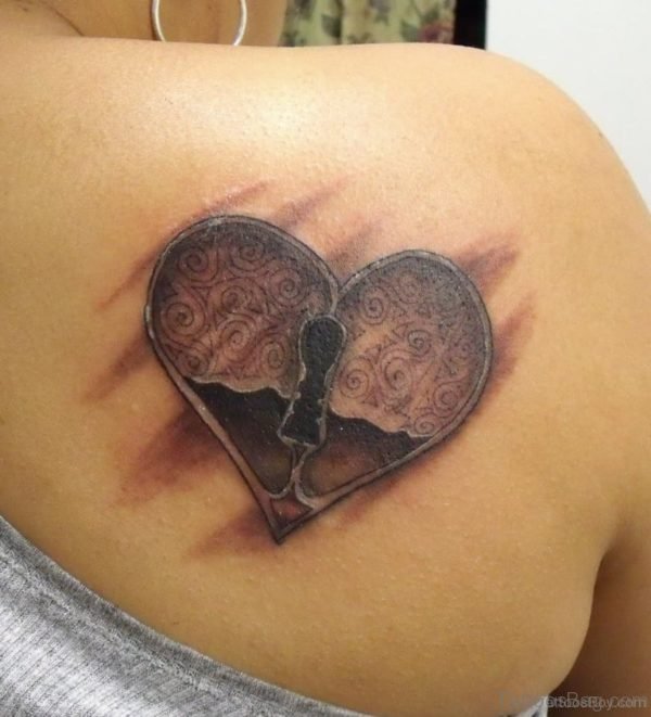 Locked Heart Tattoo On Back