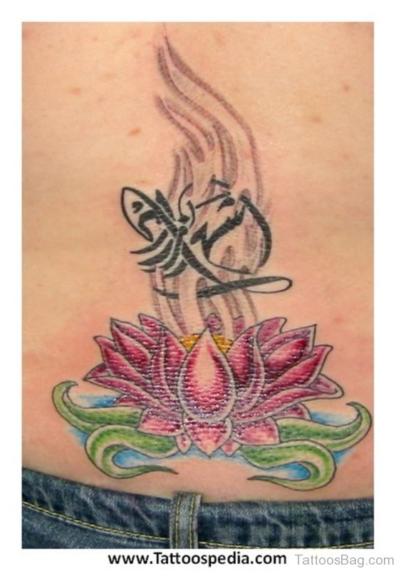 Lotus And Name Tattoo