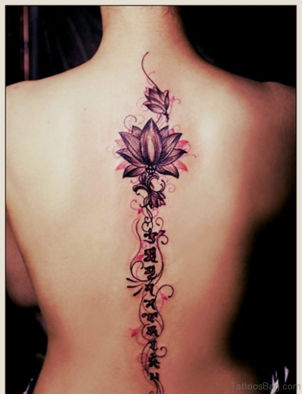 Lotus Flower And Sanskrit Tattoo Design