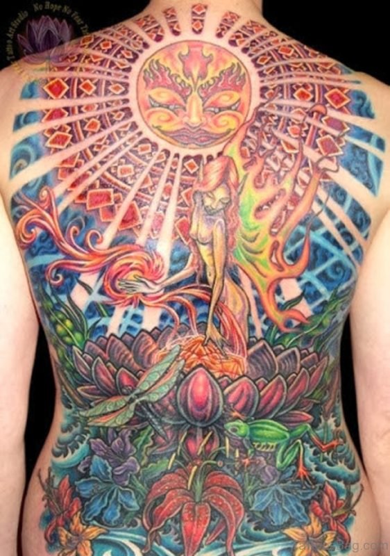 Lotus Flower Tattoo On Full Back