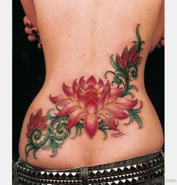 Lotus Flower Tattoo On Lower Back