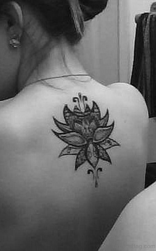 Grey Ink Lotus  Flower Tattoo on Back