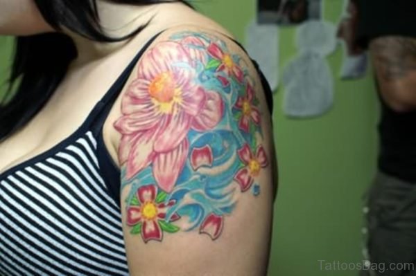 Lotus Tattoo On Upper Shoulder