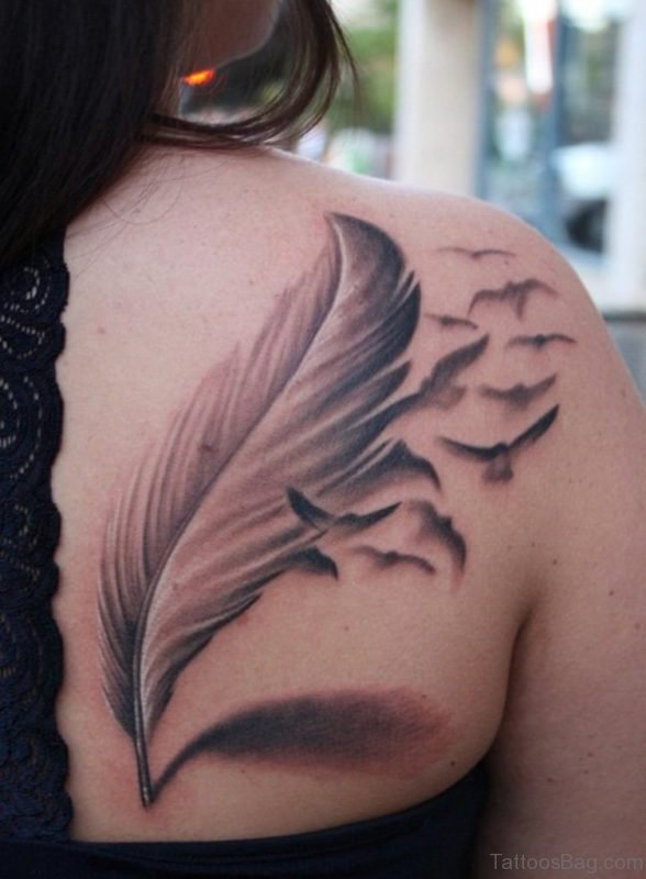 Lovely Feather Tattoo On Back