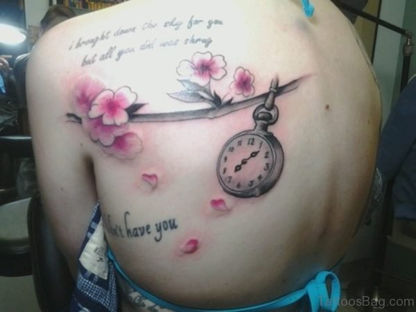 Lovely Flower And Clock Tattoo