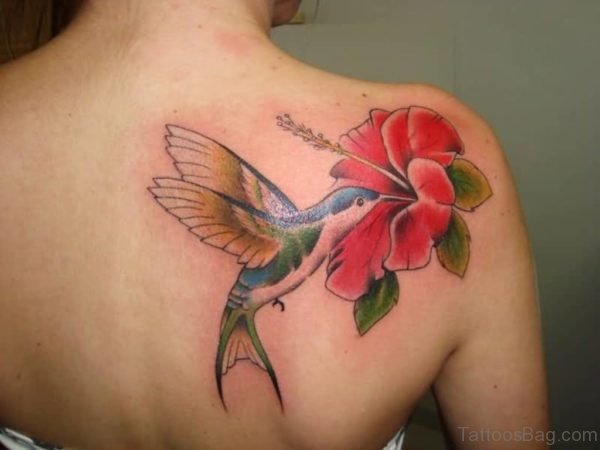 Lovely Hummingbird Tattoo On Back