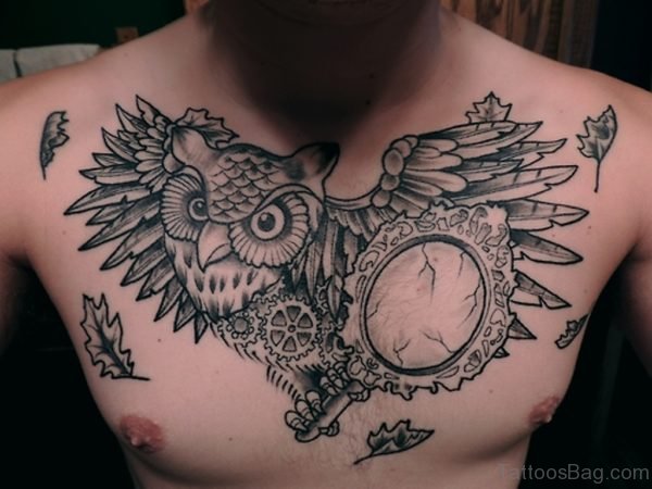 Lovely Owl Tattoo On Chest