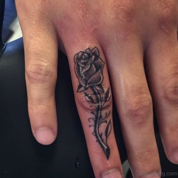Lovely Rose Tattoo On Ring Finger
