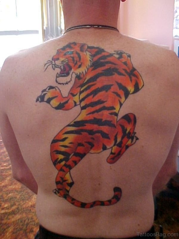 Lovely Tiger Tattoo On Back