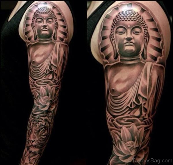 Mahatma Buddha Face Tattoo On Shoulder