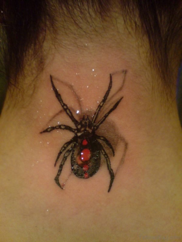 Marvelous Spider Tattoo On Neck