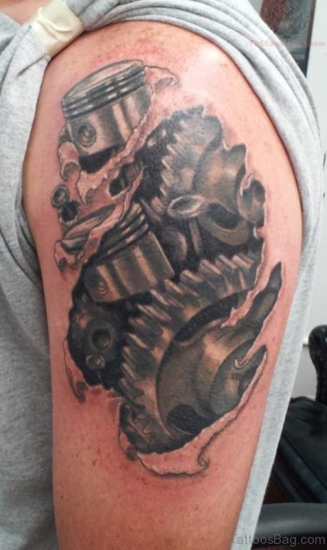 Mechanical Tattoo Design On Shoulder