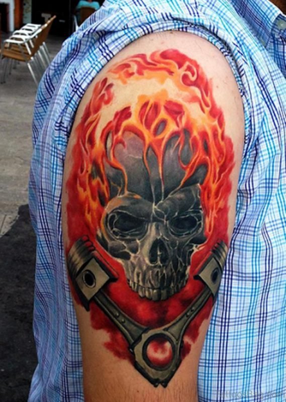 Mechanical Tattoo With Skull